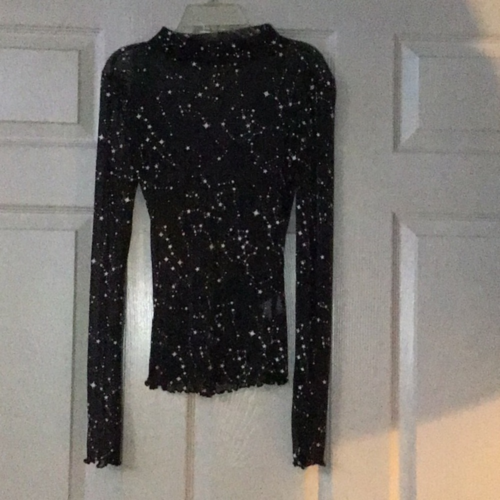 Black long sleeve shiny star mesh shirt